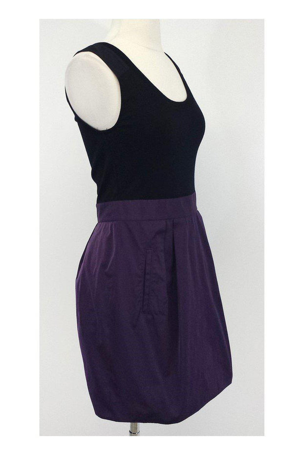 Current Boutique-Theory - Black & Purple Wool Blend Sleeveless A-Line Dress Sz 2