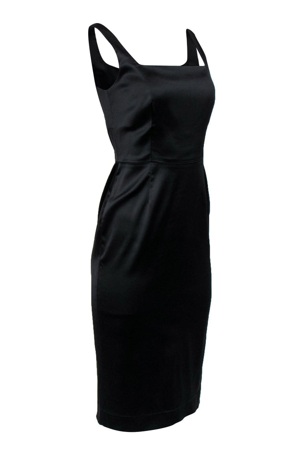 Current Boutique-Theory - Black Satin Scoop Neck Sheath Dress Sz 6