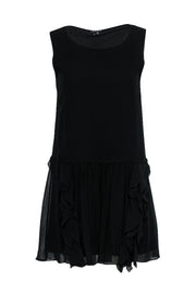 Current Boutique-Theory - Black Sleeveless Drop Waist Silk Dress w/ Ruffle Skirt Sz 2