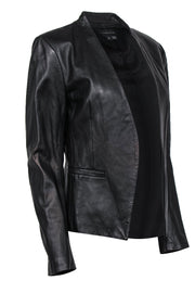 Current Boutique-Theory - Black Smooth Leather Open-Front Blazer Sz 10