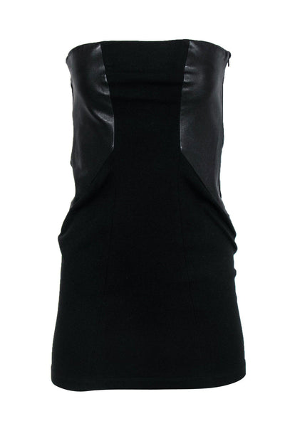 Current Boutique-Theory - Black Strapless Bodycon Dress w/ Faux Leather Paneling Sz 6