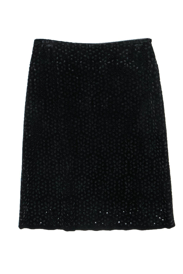 Current Boutique-Theory - Black Suede Eyelet Cutout Floral Skirt Sz 4