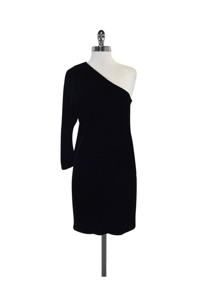 Current Boutique-Theory - Black Velvet One Shoulder Birkita Dress Sz 4