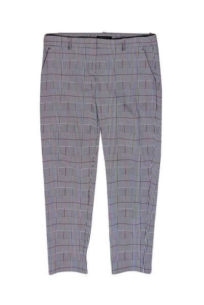 Current Boutique-Theory - Black, White & Red Houndstooth Plaid Printed Cropped Trousers Sz 10