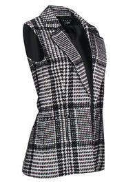 Current Boutique-Theory - Black & White Woven Houndstooth Print Open Vest Sz 0