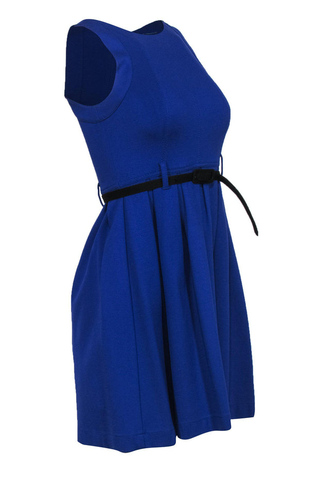 Current Boutique-Theory - Blue Sleeveless Pleated Fit & Flare Dress w/ Belt Sz 0