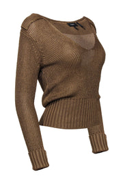 Current Boutique-Theory - Bronze Textured Knit Collared Sweater Sz S