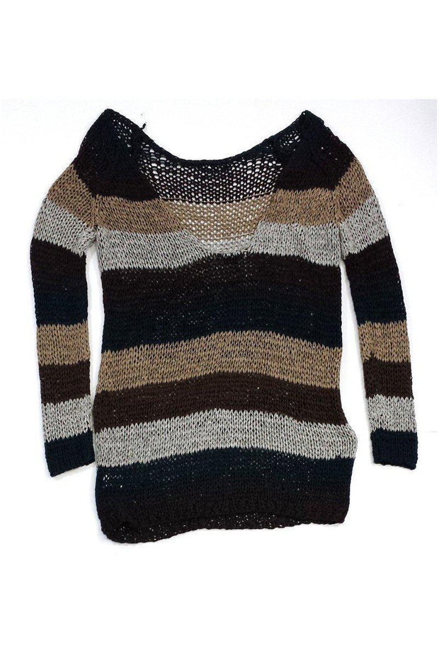 Current Boutique-Theory - Brown & Green Striped Knit Scoop Back Sweater Sz M