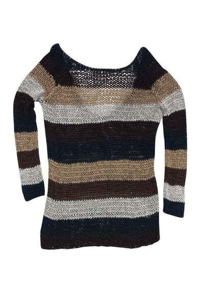 Current Boutique-Theory - Brown & Green Striped Knit Scoop Back Sweater Sz M