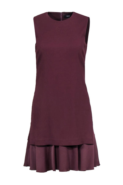 Current Boutique-Theory - Burgundy Shift Dress w/ Satin Layered Hem Sz 4