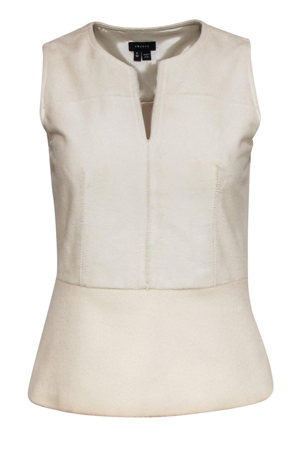 Current Boutique-Theory - Cream Calf Fur Tank w/ Peplum Sz P