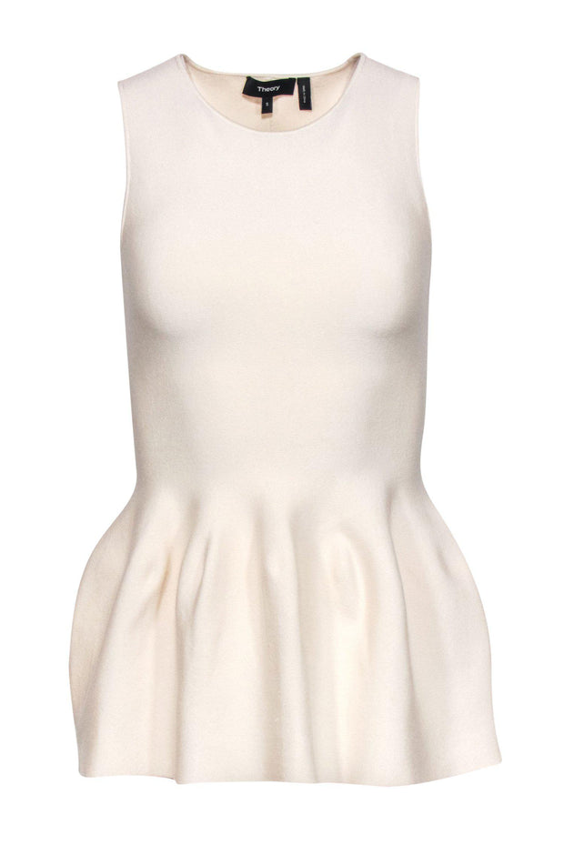 Current Boutique-Theory - Cream Knit Wool Blend Peplum Tank Sz S