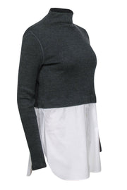 Current Boutique-Theory - Gray Cashmere & Wool Mock Neck Sweater w/ Blouse Design Sz M