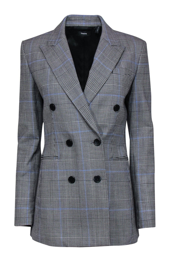 Current Boutique-Theory - Gray Glen Plaid Double Breasted Blazer Sz 6