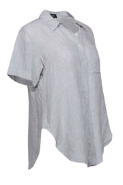 Current Boutique-Theory - Gray Linen Blend Collared Short Sleeve Blouse Sz M