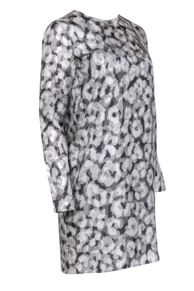 Current Boutique-Theory - Gray Marbled Print Silk Shift Dress Sz 4