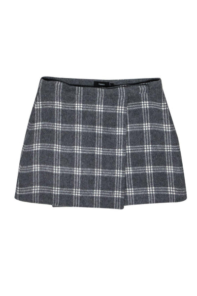 Current Boutique-Theory - Grey Plaid Wool Blend Wrap Miniskirt Sz 8