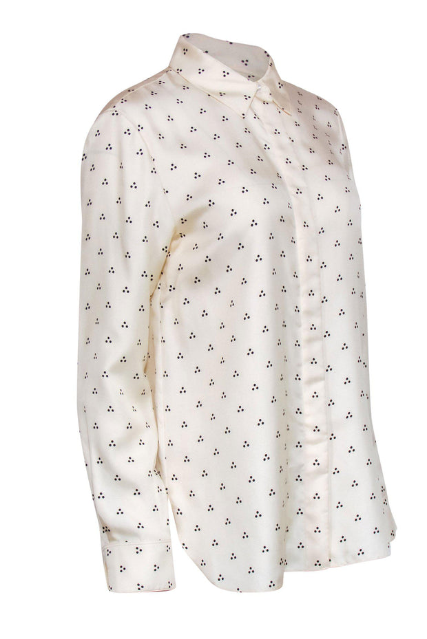 Current Boutique-Theory - Ivory & Black Dotted Silk Collared Blouse Sz M