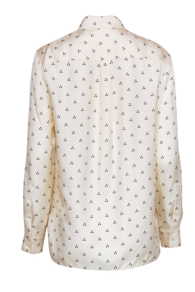 Current Boutique-Theory - Ivory & Black Dotted Silk Collared Blouse Sz M