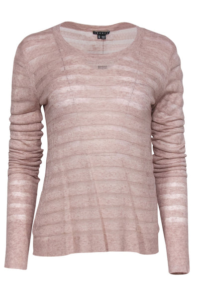 Current Boutique-Theory - Light Pink Sheer Textured Striped Sweater Sz M