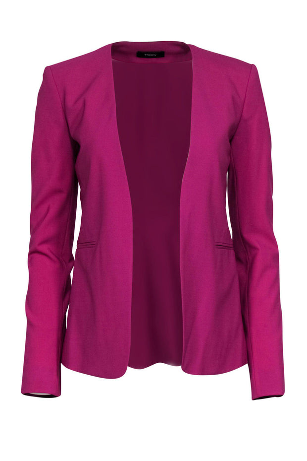 Current Boutique-Theory - Magenta Collarless Wool Open Blazer Sz 00