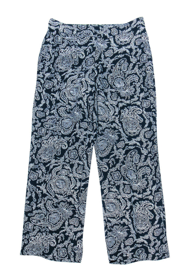 Current Boutique-Theory - Navy Blue Paisley Print Trousers Sz P