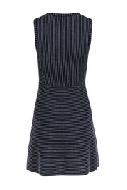 Current Boutique-Theory - Navy & Gray Striped A-Line Wool Dress Sz P