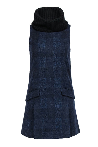 Current Boutique-Theory - Navy Sleeveless Turtleneck Wool Shift Dress Sz 2