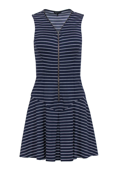 Current Boutique-Theory - Navy & White Striped Drop-Waist Pleated Dress Sz 4