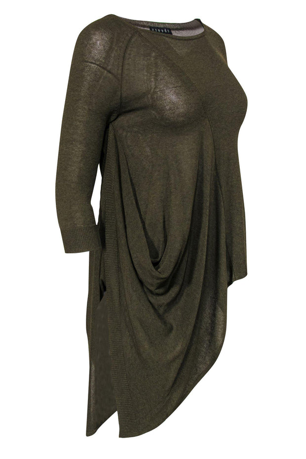 Current Boutique-Theory - Olive Cropped Sleeve Asymmetrical Draped Sweater Sz P