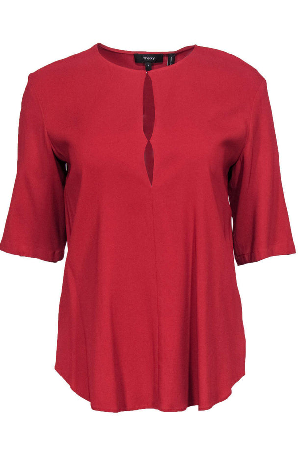 Current Boutique-Theory - Red Short Sleeve Blouse w/ Front Keyhole Cutout Sz P