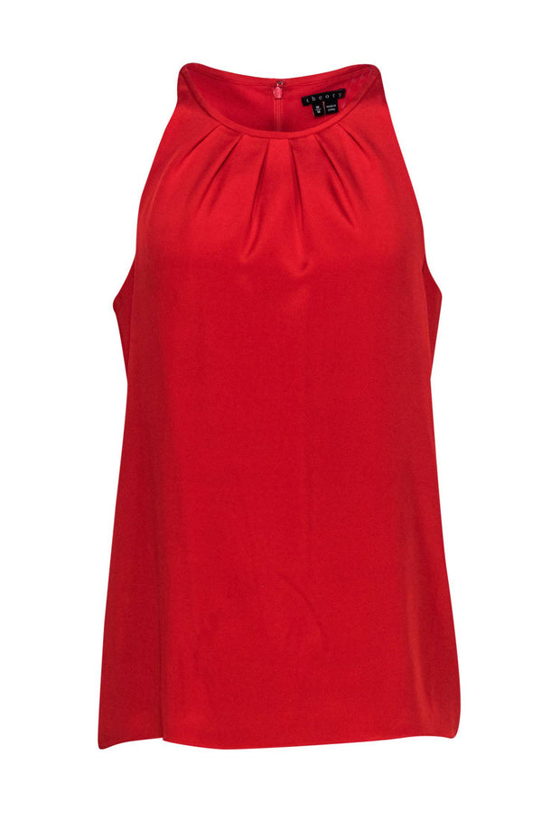 Current Boutique-Theory - Red Silk Pleated Tank Top Sz M