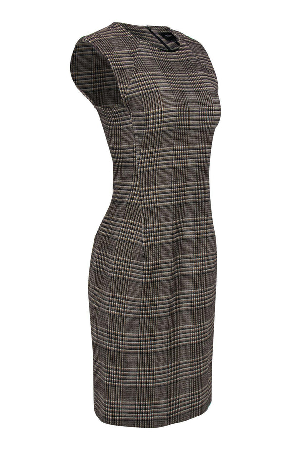 Current Boutique-Theory - Tan Glen Plaid Sleeveless Wool Blend Sheath Dress Sz 6