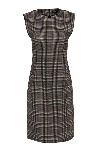 Current Boutique-Theory - Tan Glen Plaid Sleeveless Wool Blend Sheath Dress Sz 6