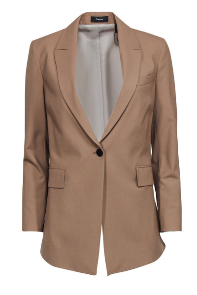 Current Boutique-Theory - Tan Wool Blend Long Buttoned Blazer Sz 2