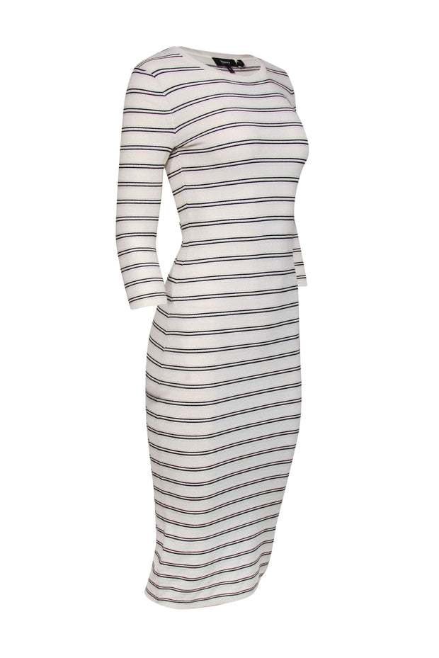 Current Boutique-Theory - White & Black Striped Long Sleeve Knit Midi Dress Sz P