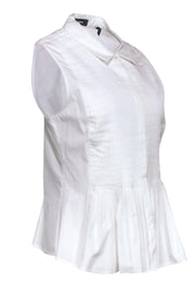 Current Boutique-Theory - White Cotton Peplum Blouse w/ Pintuck Pleats Sz L