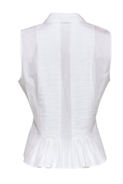 Current Boutique-Theory - White Cotton Peplum Blouse w/ Pintuck Pleats Sz L