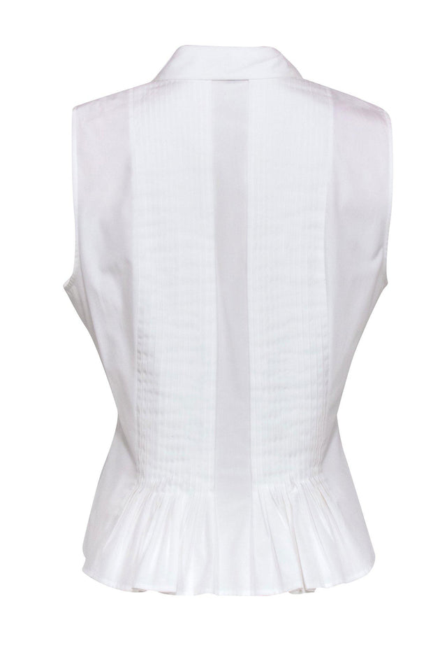 Current Boutique-Theory - White Cotton Peplum Blouse w/ Pintuck Pleats Sz L