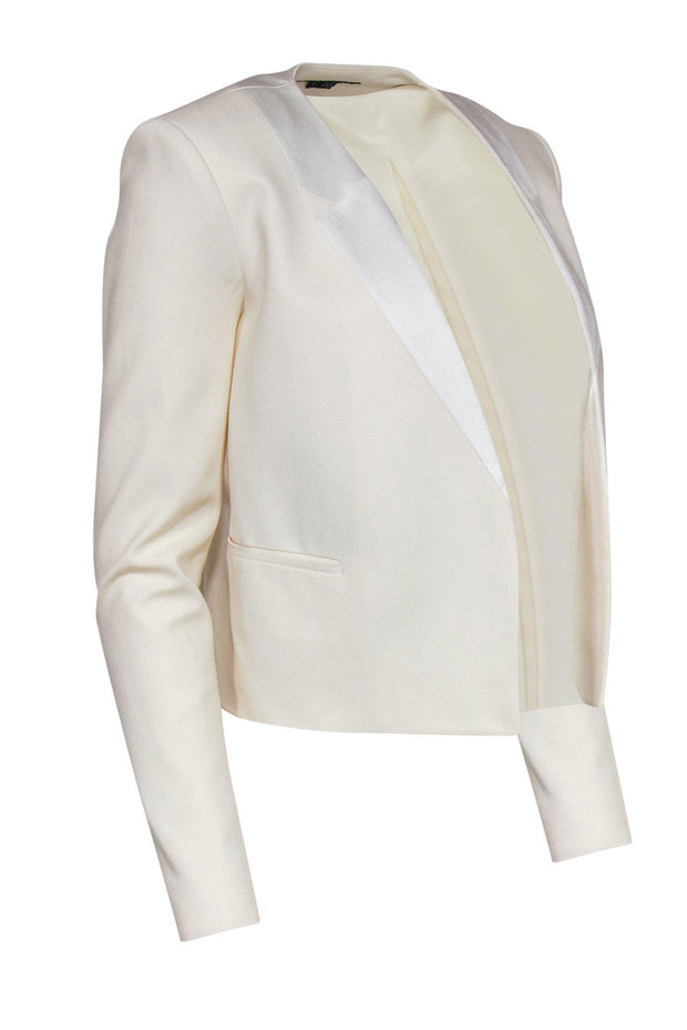 Current Boutique-Theory - White Cropped Blazer w/ Satin Lapel & Shoulder Pads Sz 00