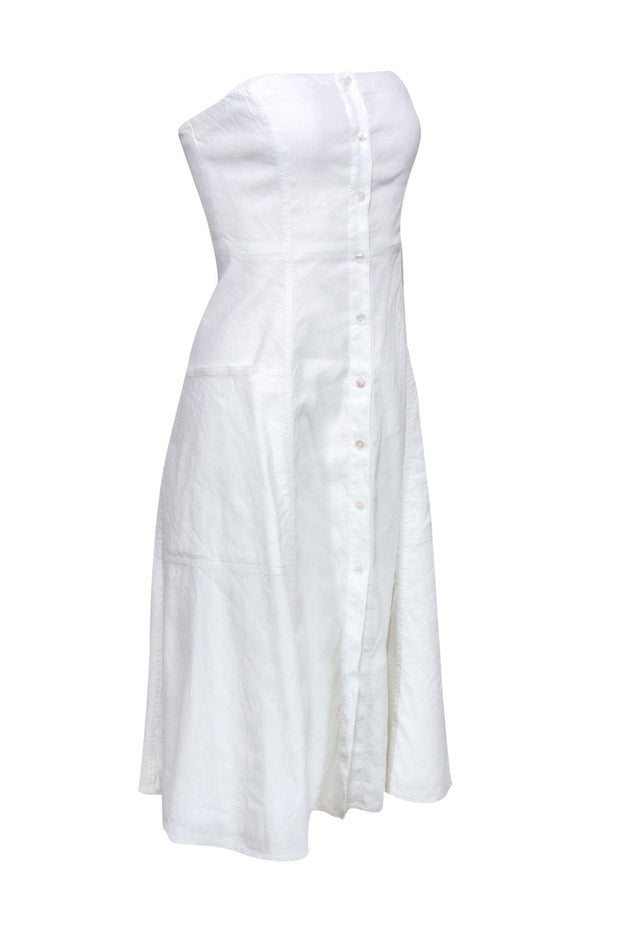 Current Boutique-Theory - White Strapless Button-Front Dress w/ Pockets Sz 0