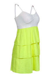 Current Boutique-Theory - White Tank & Yellow Layered Ruffle Skirt Linen Blend Sundress Sz P