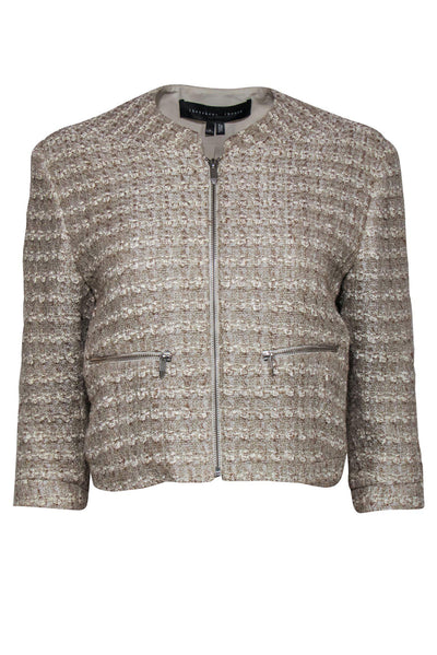 Current Boutique-Theyskens' Theory - Cream Woven Tweed Cropped Zip-Up Jacket Sz P