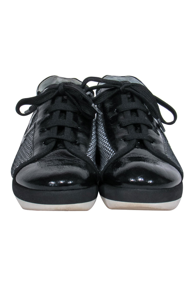 Current Boutique-Thierry Rabotin - Black Patent Leather & Mesh Lace-Up Platform Sneakers Sz 7.5