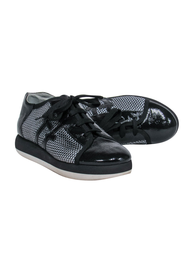 Current Boutique-Thierry Rabotin - Black Patent Leather & Mesh Lace-Up Platform Sneakers Sz 7.5