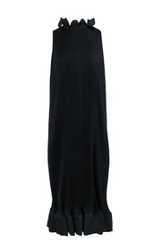 Current Boutique-Tibi - Black Accordion Pleated Sleeveless Ruffle Maxi Dress w/ Flounce Hem Sz S