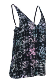 Current Boutique-Tibi - Black Floral Printed Silk Scoop Neck Tank Sz 6