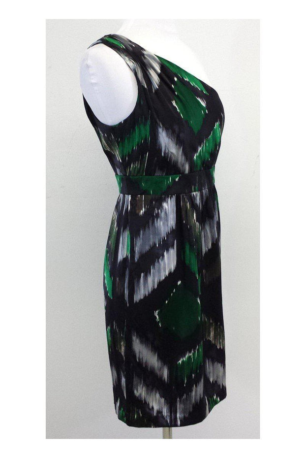 Current Boutique-Tibi - Black, Grey, Brown & Green One Shoulder Dress Sz 2