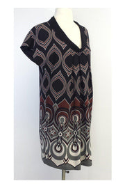 Current Boutique-Tibi - Black & Maroon Print Silk Short Sleeve Shift Dress Sz 6