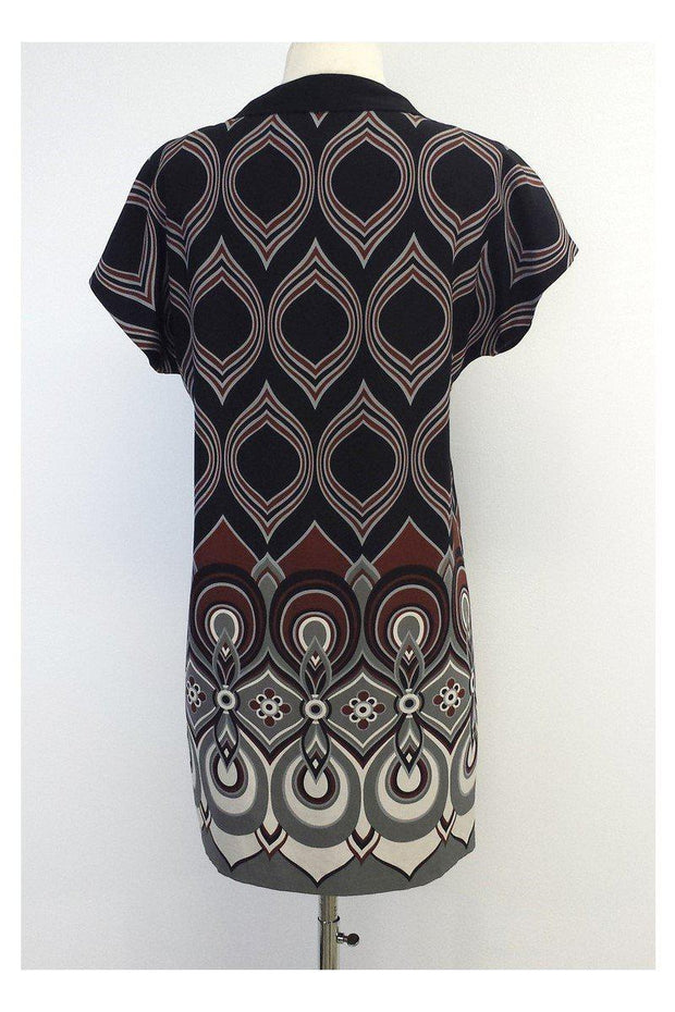 Current Boutique-Tibi - Black & Maroon Print Silk Short Sleeve Shift Dress Sz 6